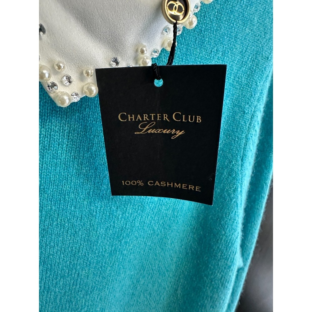 Charter Club Womens Cashmere Size S‎ Teal Sweater Embellished Layered Luxury NWT - Picture 6 of 9